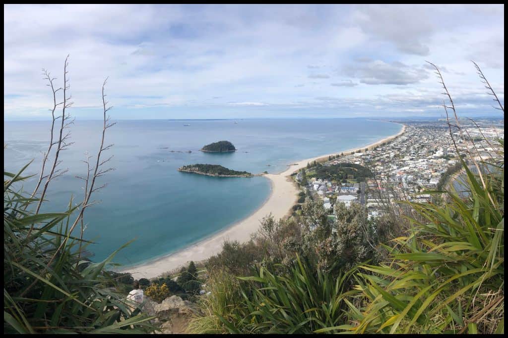 Mount Maunganui Main Beach, as seen from the summit of the Mount.