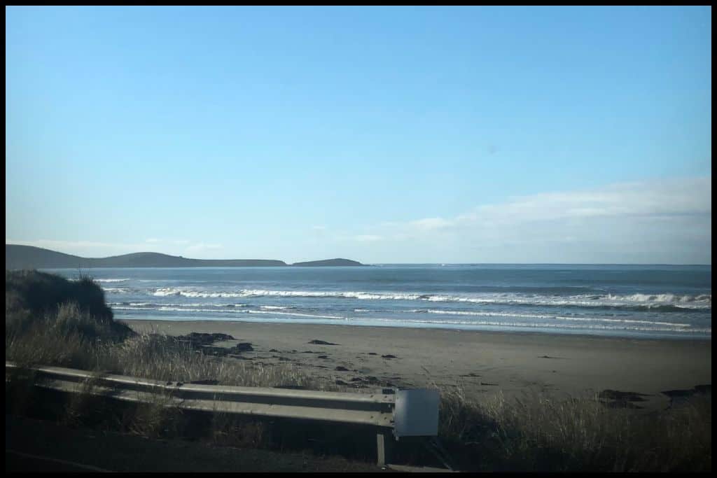 A stretch of the coastline at Katiki, as seen from the main highway.