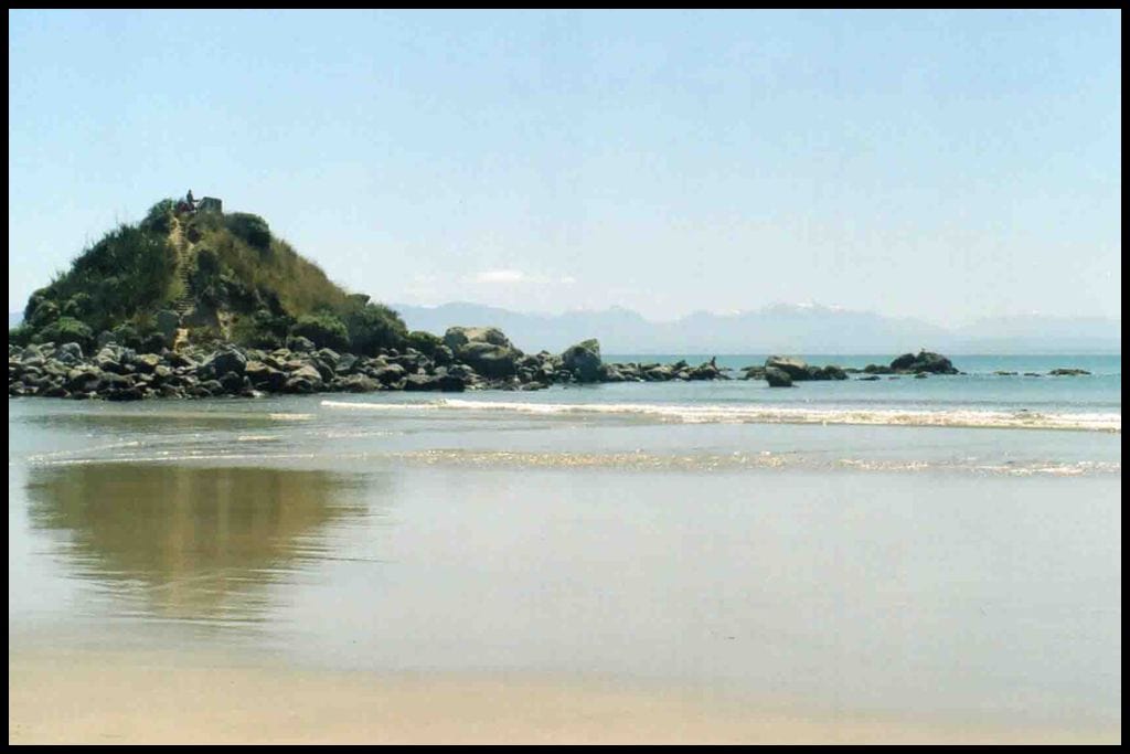 Monkey Island, accessible on foot at low tide from the Invercargill coastline.