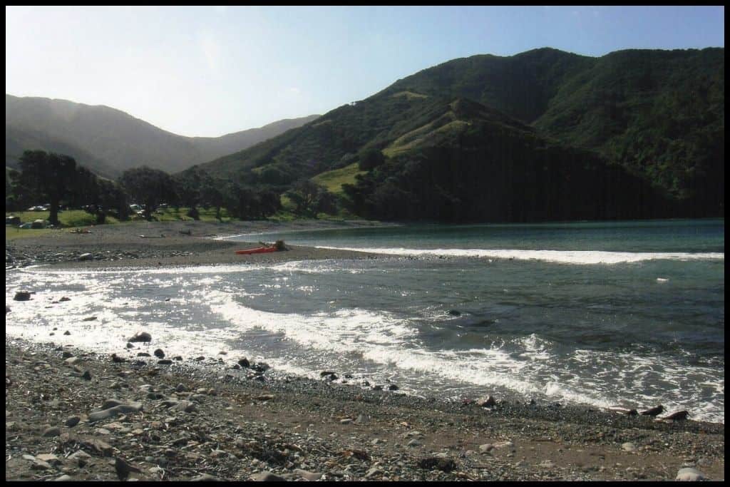 Sunlight gleams off the seafoam as waves crash onto the shore of Stony Bay.