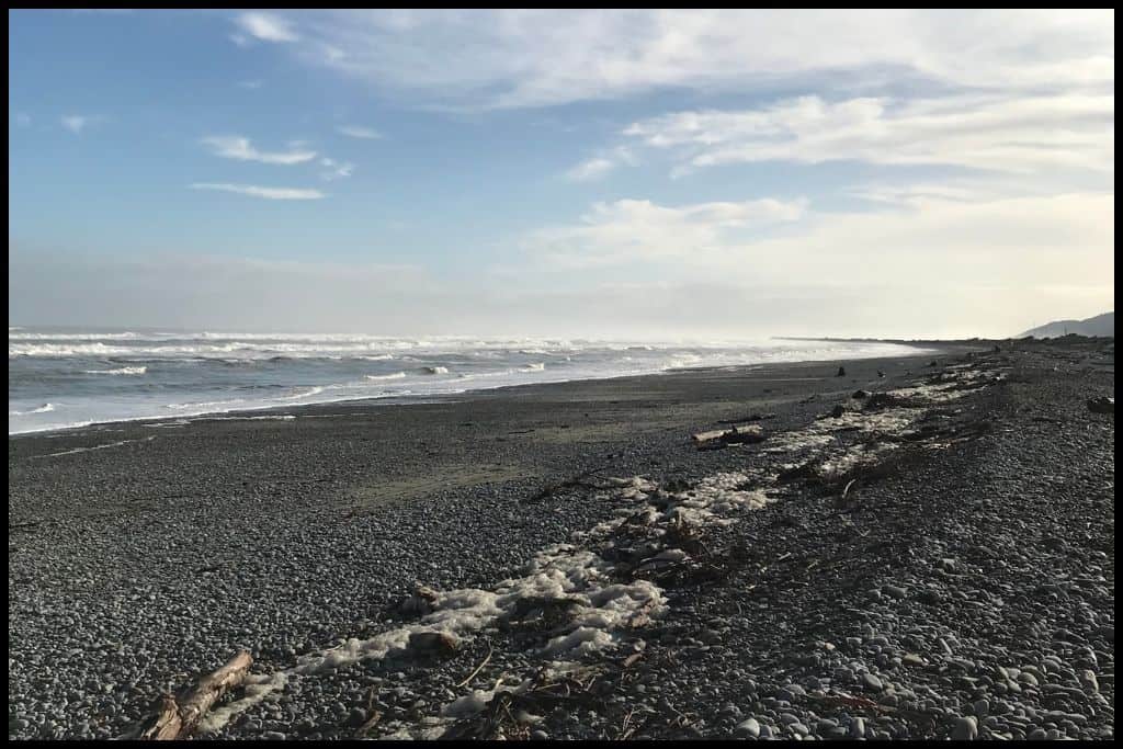 A hazy morning shot of the moody Greymouth coastline.